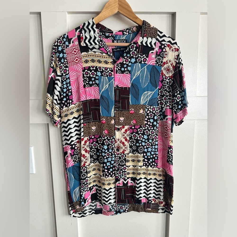 Men's Vibrant Patchwork Party Shirt